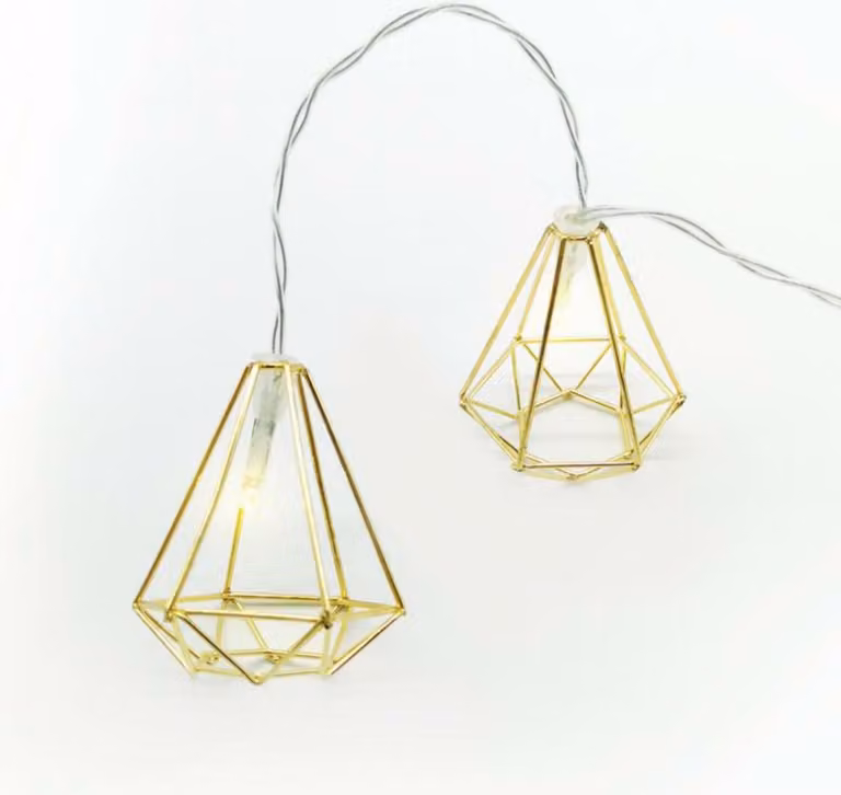 ACA Lighting diamanti in metallo, catena decorativa a 10 LED a batteria (3xAA), bianco caldo, oro, metallo, IP20, cavo trasparente 135+30cm FMGDIAM10WW2A