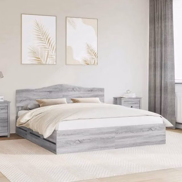 Struttura del letto con cassetto-Giroletto con contenitore-Rete del Letto Grigio Sonoma 200 x 200 cm 337323