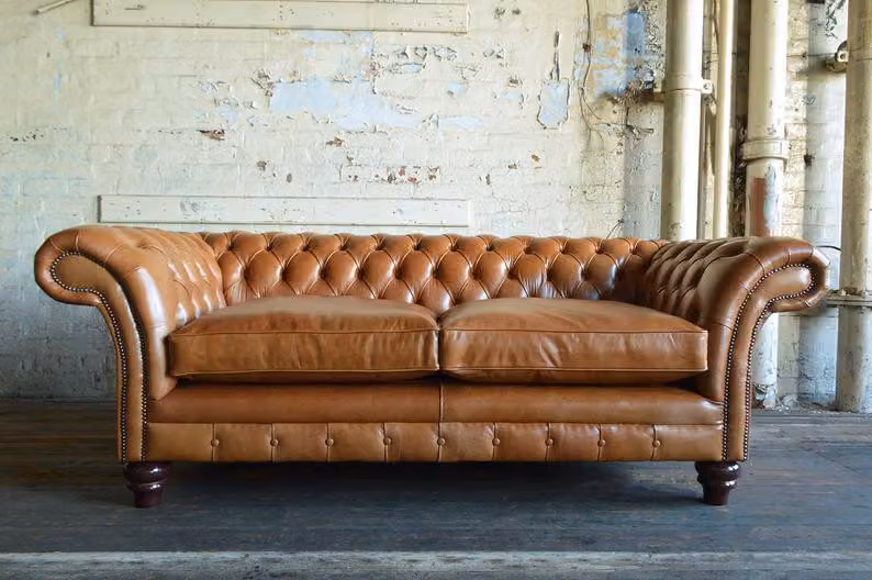 XXL Sofa 3 Sitzer Couch Chesterfield Polster Sitz Garnitur Leder Braun