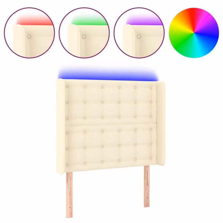 Testiera a LED crema 93x16x118/128 cm in Pelle finta