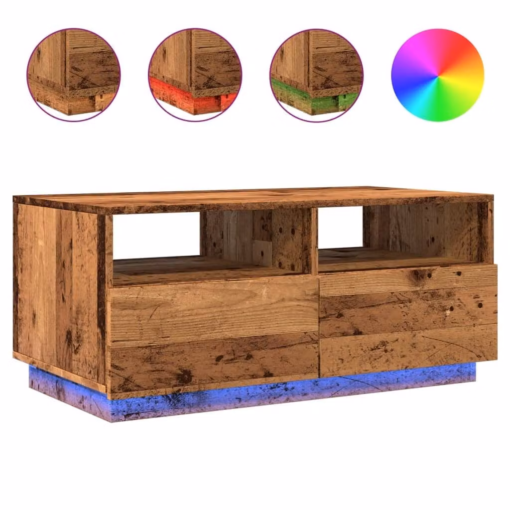 SYFAX™ Tavolino da Salotto con Luci LED Legno Antico 90x49x40 cm