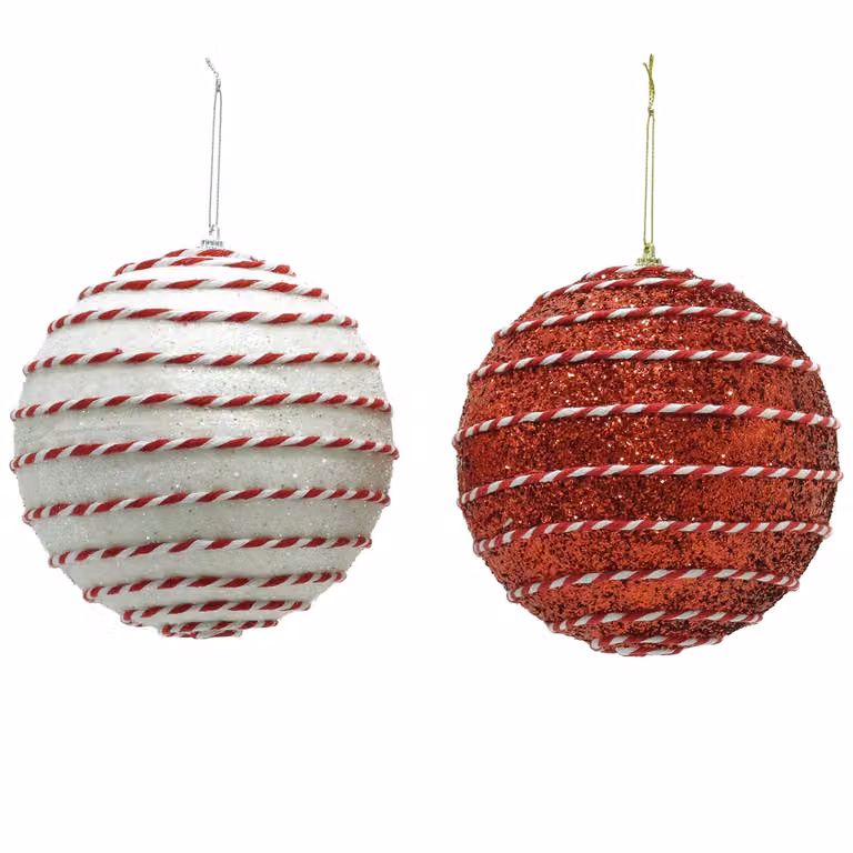 Pallina di Natale Vestiamo Casa con Glitter Rosso e Bianco, Diametro: 15 cm