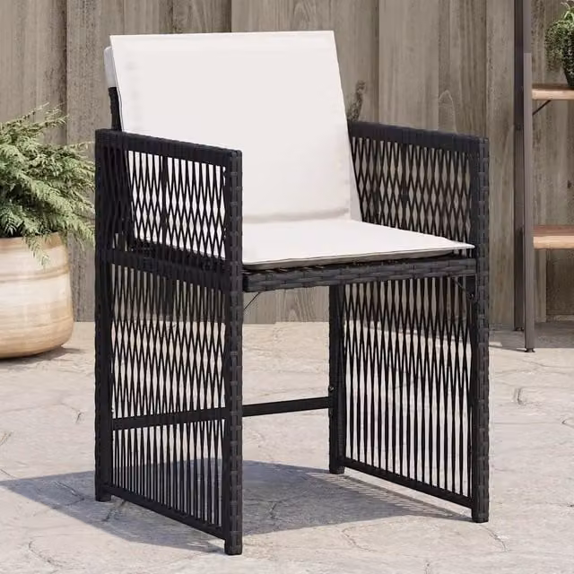 Set di 4 sedie da giardino vidaXL in polyrattan con cuscini neri e bianchi e braccioli – 1