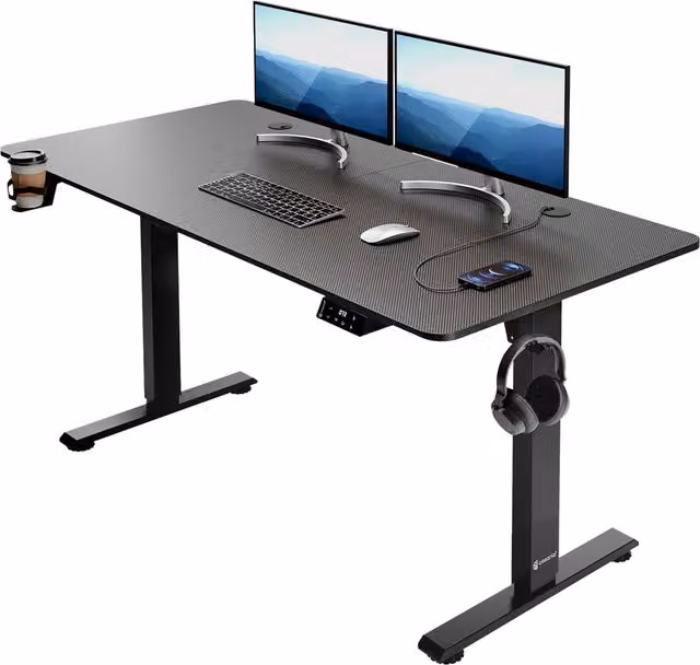 Scrivania regolabile in altezza Casaria nera con motore elettrico e passacavi, L: 140 cm, P: 60 cm, H: 73-118 cm