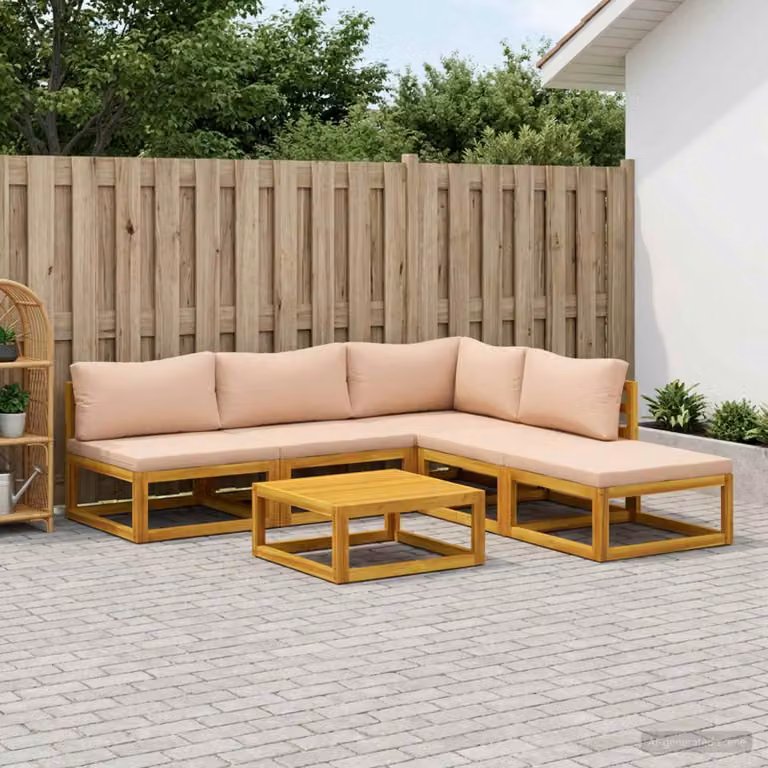 Set di divani da giardino vidaXL in legno di acacia massello con cuscini beige e tavolo da esterno, 6 pezzi