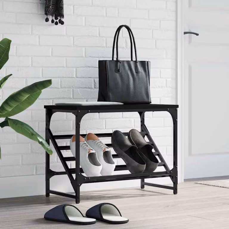 Scarpiera moderna vidaXL nera con ripiani inclinati in legno e metallo L/P/H: 60 x 30 x 45 cm