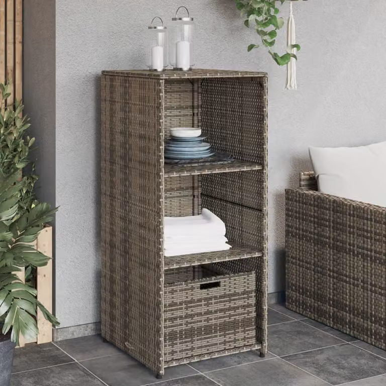 Armadietto Portaoggetti da Giardino vidaXL in Polyrattan Grigio L: 50 cm, P: 55 cm, H: 115 cm