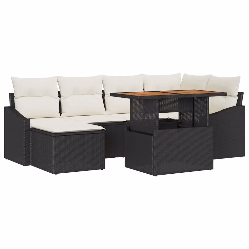 Set Divano da Giardino vidaXL 7 Pezzi a Forma di L con Contenitore Nero in Poly Rattan e Acciaio – 2