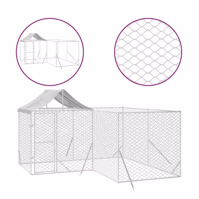 Cuccia Cani da Esterno Tetto Argento 4x4x2,5 m Acciaio Zincato