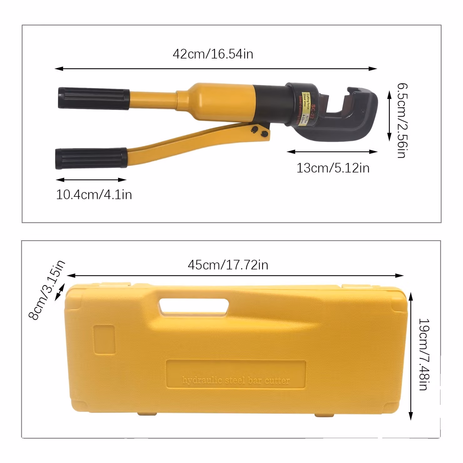 Tagliaferro idraulico, con una forza di taglio di 8 tonnellate, struttura in metallo resistente e di lunga durata, colore giallo