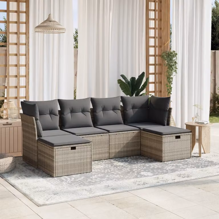 vidaXL Set Divano da Giardino a L con Cuscini Grigio Moderno in Polyrattan e Metallo
