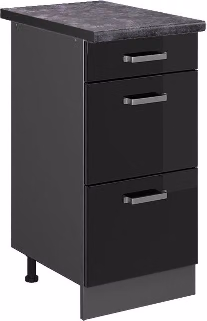 Mobiletto base per cucina R-Line Nero lucido/Antracite 40 cm con cassetti, PL Antracite Vicco