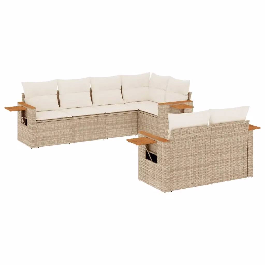 vidaXL Set Divani da Giardino 7 pz in Polyrattan con Cuscini Beige e Tavolino da Esterno – 2