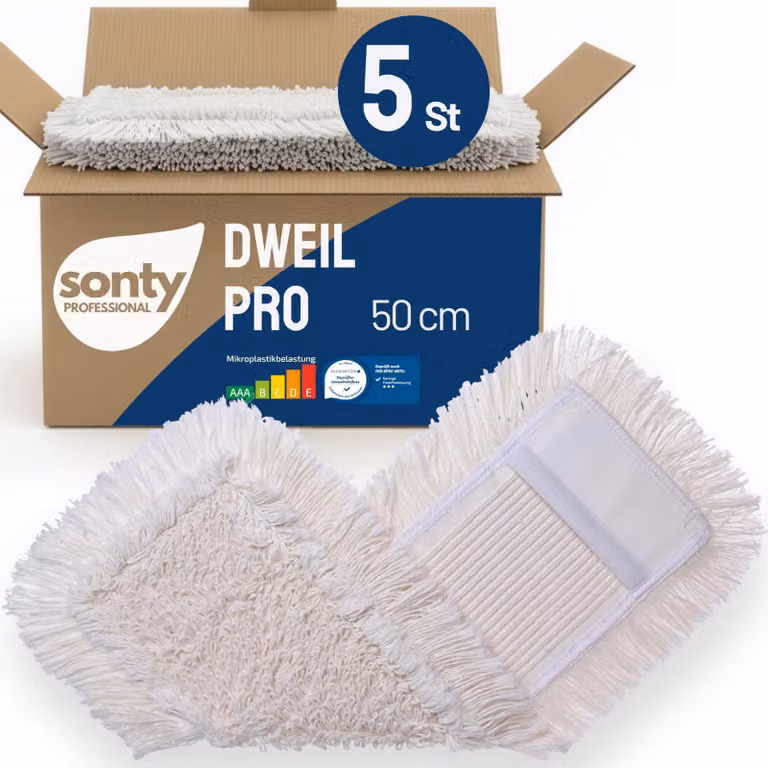 Mocio in cotone, 50 cm, confezione da 5, lavabile a 60-90°C, adatto per telai pieghevoli