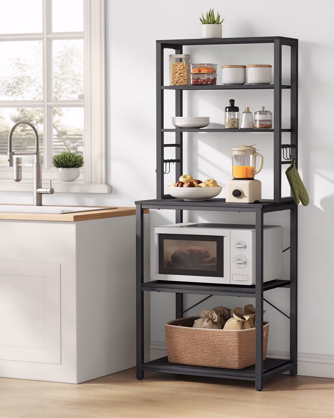 Scaffale da cucina VASAGLE, ripiano in piedi, 40 x 60 x 167 cm, grigio antracite-nero inchiostro