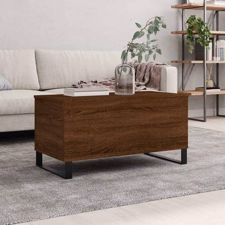 Tavolino da salotto moderno vidaXL in legno e metallo, colore rovere marrone, L 90 cm x P 44,5 cm x H 45 cm