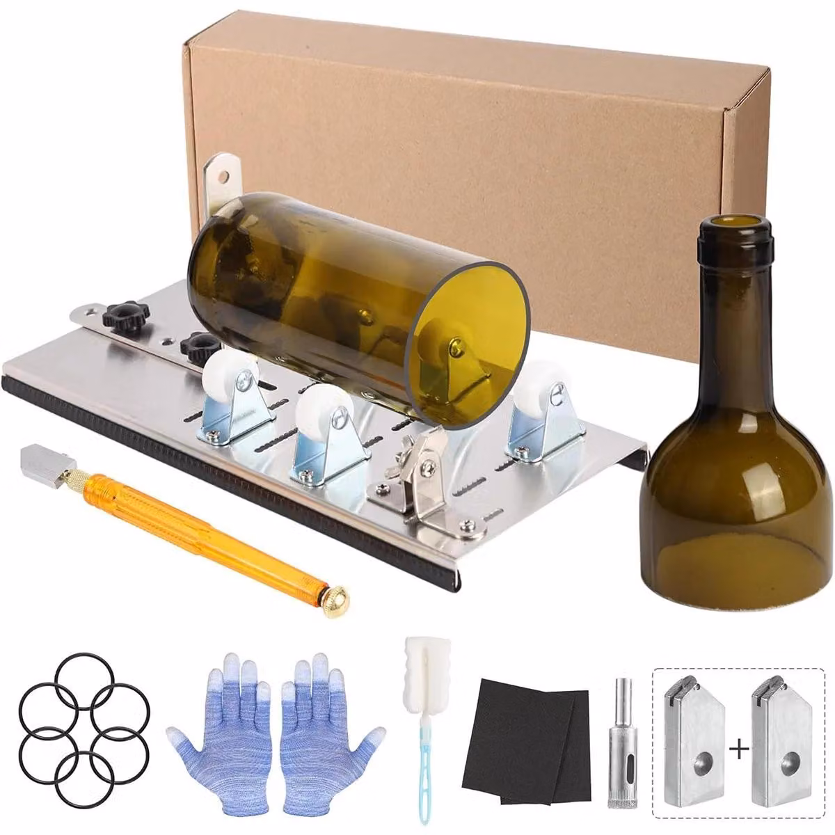Tagliavetro per bottiglie - Kit di strumenti per il fai-da-te - Macchina per tagliare bottiglie - Adatta per bottiglie rotonde di vino, birra, whisky e champagne