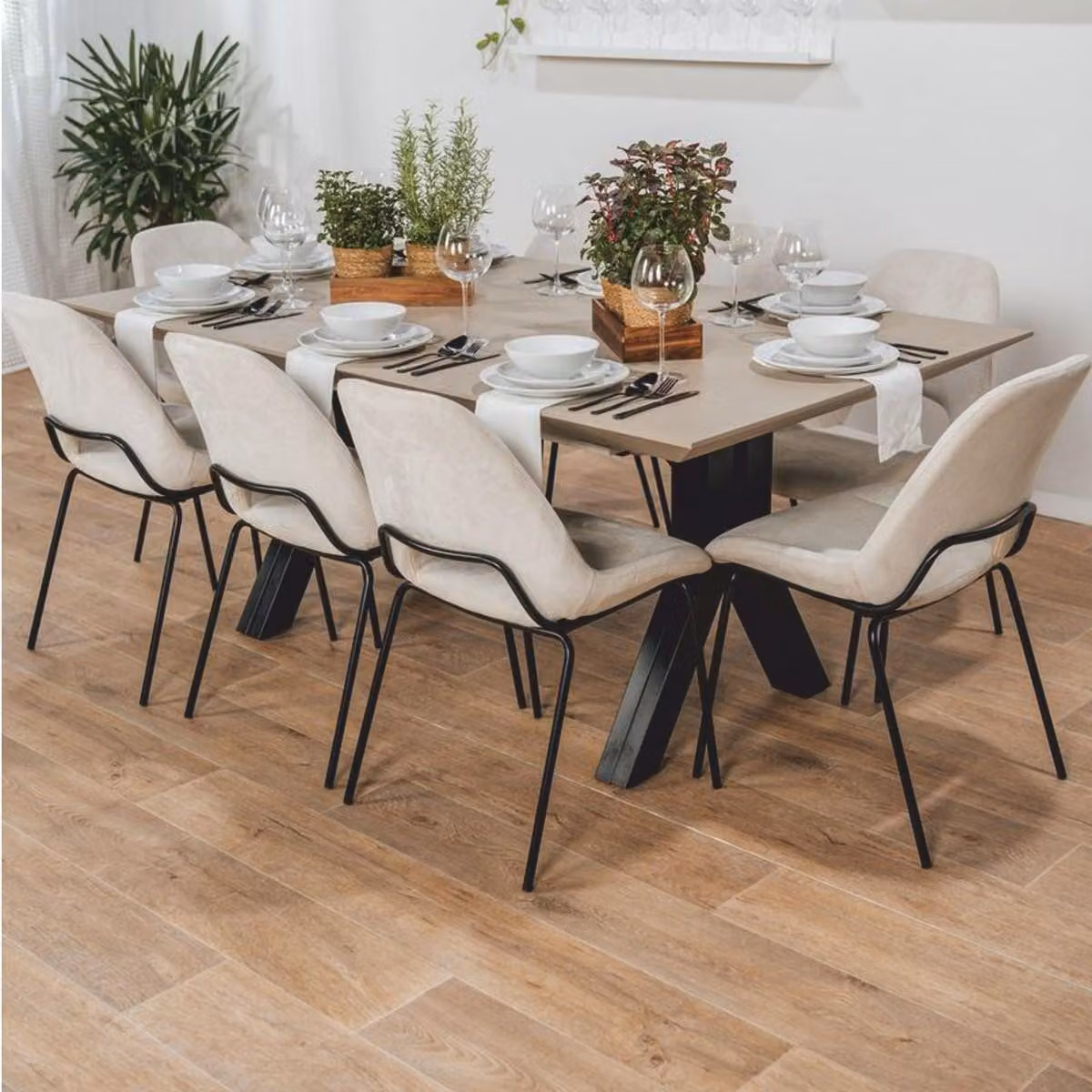 Tavolo da pranzo Casa Padrino beige/nero 180-468 cm - Tavolo da cucina rettangolare allungabile