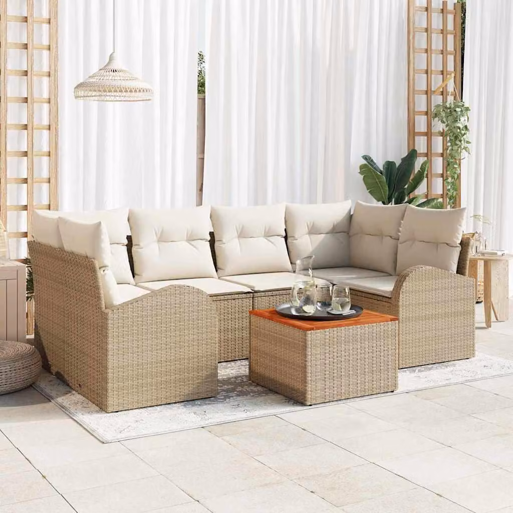 Maison Exclusive - Set Divano da Giardino 7 pcs Beige Poly Rattan