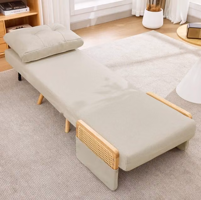Poltrona letto 3 in 1 pieghevole beige con schienale regolabile in 5 posizioni