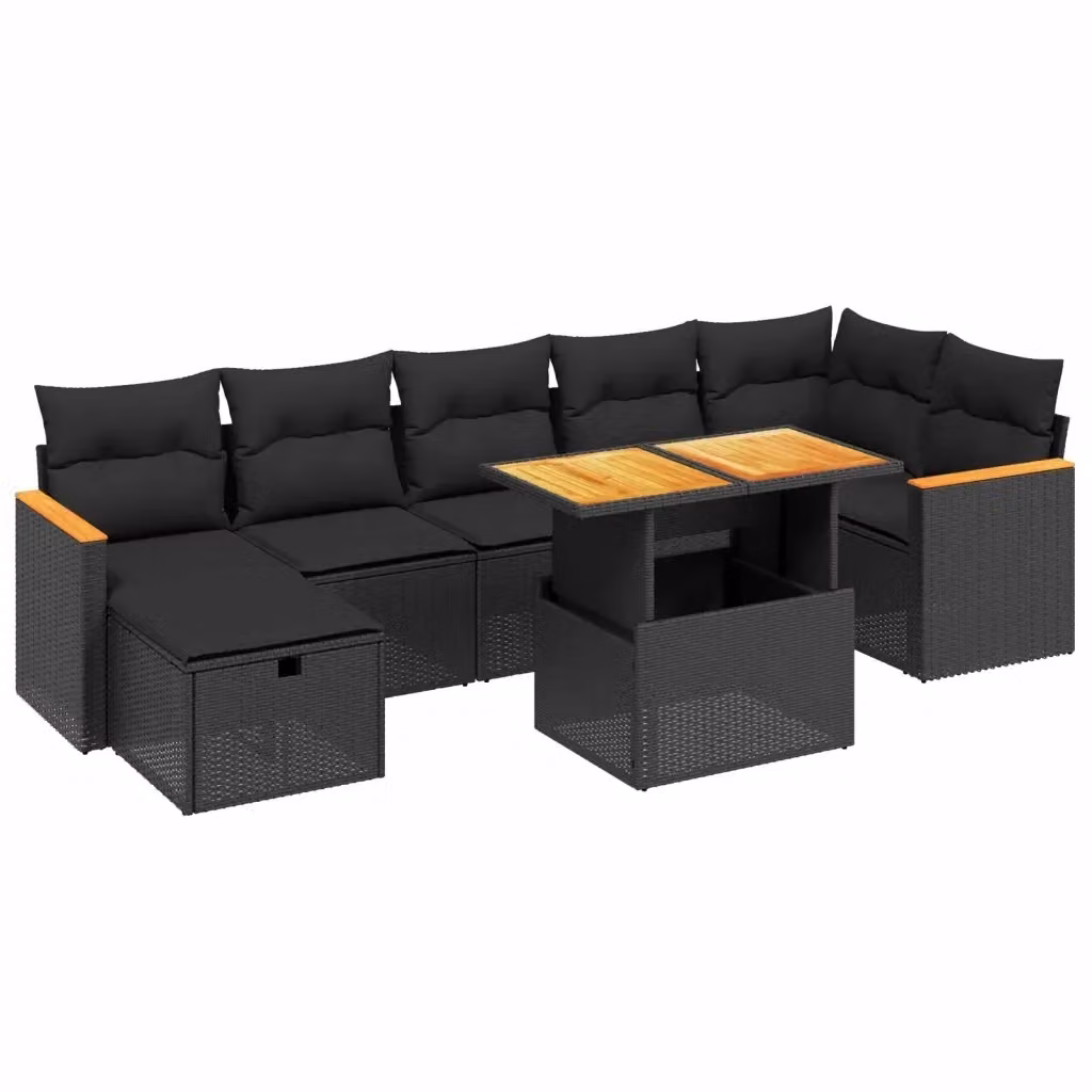 Set di divani da giardino vidaXL in polyrattan nero con 8 pezzi e cuscini inclusi – 2