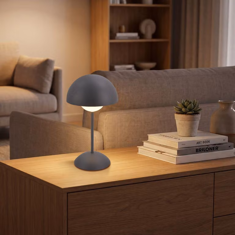 Briloner KUGLE Lampada da tavolo senza fili IP44, dimmerabile, touch, batteria ricaricabile, protezione dagli spruzzi d'acqua, antracite, Ø16 x 29 cm