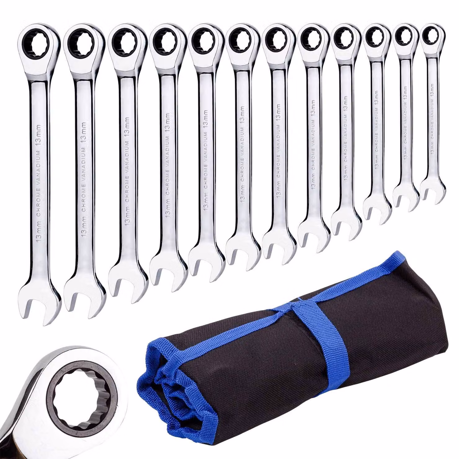 Elzusha - Set di 12 chiavi ad anello per tubi - Misura metrica da 8 a 19 mm, con custodia a rotolo