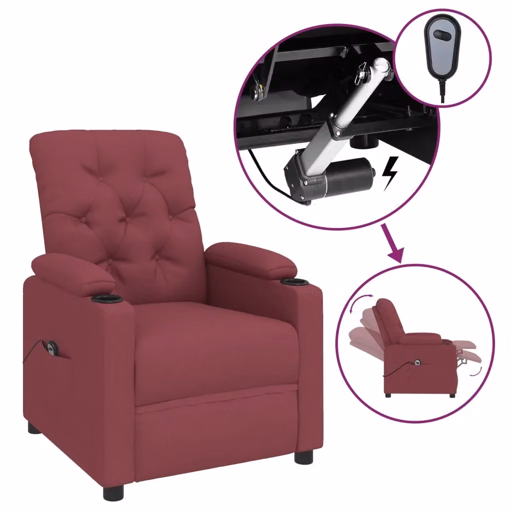 Poltrona elettrica reclinabile relax vidaXL in tessuto rosso con braccioli e struttura mista per soggiorno – 2