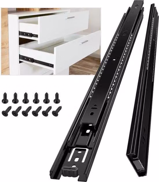 Guide scorrevoli complete Ibenzoa® da 600 mm, a 3 sezioni telescopiche, in acciaio rinforzato da 1,2 mm, montaggio laterale, capacità di carico 45 kg, rivestimento elettroforeso