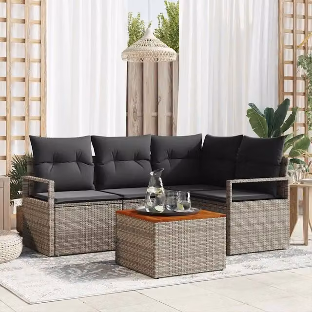 Set Divano da Giardino 5 pz Grigio polyrattan 3356368