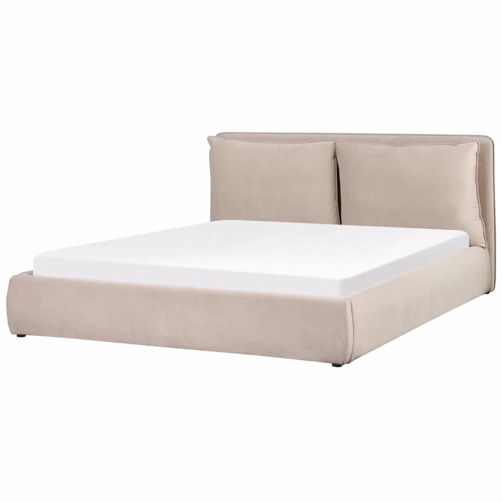 Letto matrimoniale moderno BELIANI in tessuto beige con vano contenitore a sollevamento L/P/H: 180 x 200 x 235 cm – 2