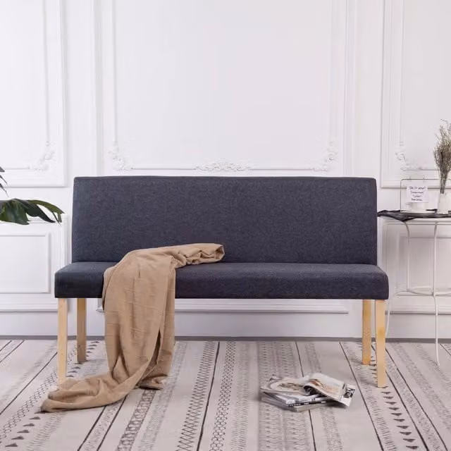 Panca da sala da pranzo vidaXL in legno di pino e tessuto grigio, L: 139,5 cm – 1