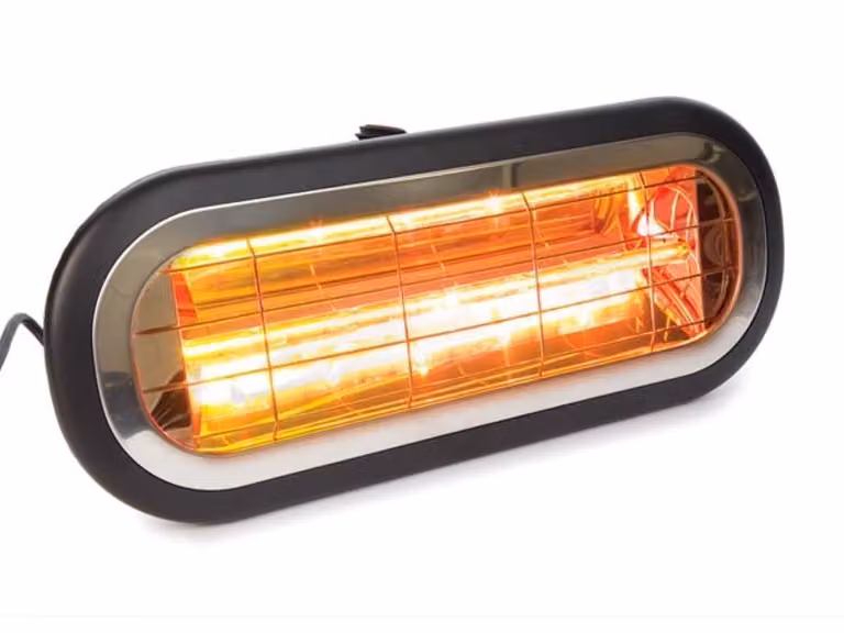 Riscaldatore elettrico per terrazza - Potenza: 2000 watt - Montaggio a parete, colore nero - Dotato di radiatore a bassa emissione di luce
