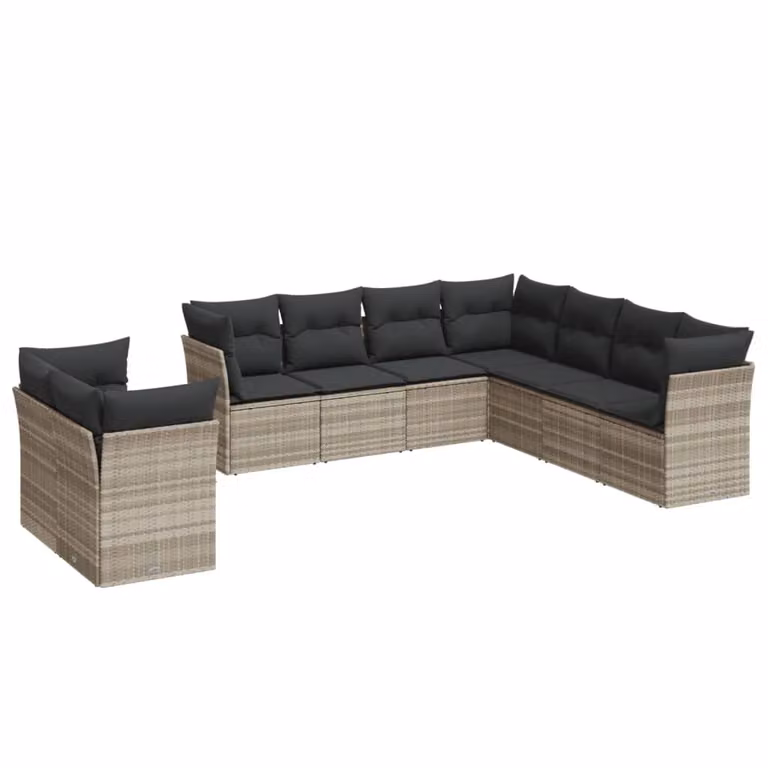 Set Divano da Giardino 9pz con Cuscini Grigio Chiaro Polyrattan