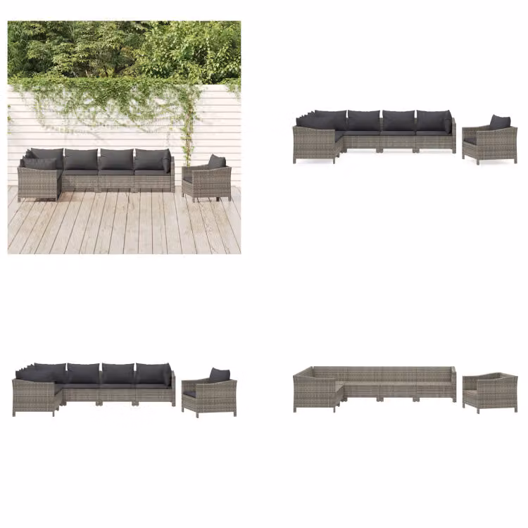 vidaXL Set salotto da giardino 7 pezzi con cuscini in poly rattan grigio - Set salotto da giardino - Set salotto da giardino - Set arredamento da giardino