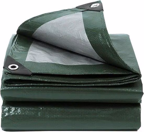 Telo protettivo impermeabile Ibenzoa®, 2 x 2,4 m, verde militare/argento, tessuto in polietilene da 130 g, occhielli in alluminio inossidabile ogni 50 cm, stabilizzato contro i raggi UV