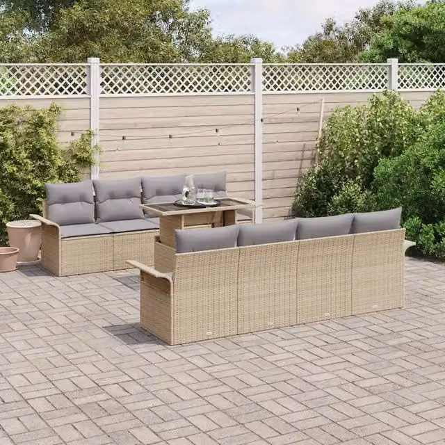 Set Divano da Giardino 9 pz Beige polyrattan 3348246