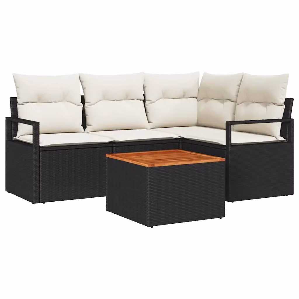 Set Divano da Giardino a L vidaXL 5 Pezzi Nero con Cuscini e Tavolino in Polyrattan e Acciaio – 2