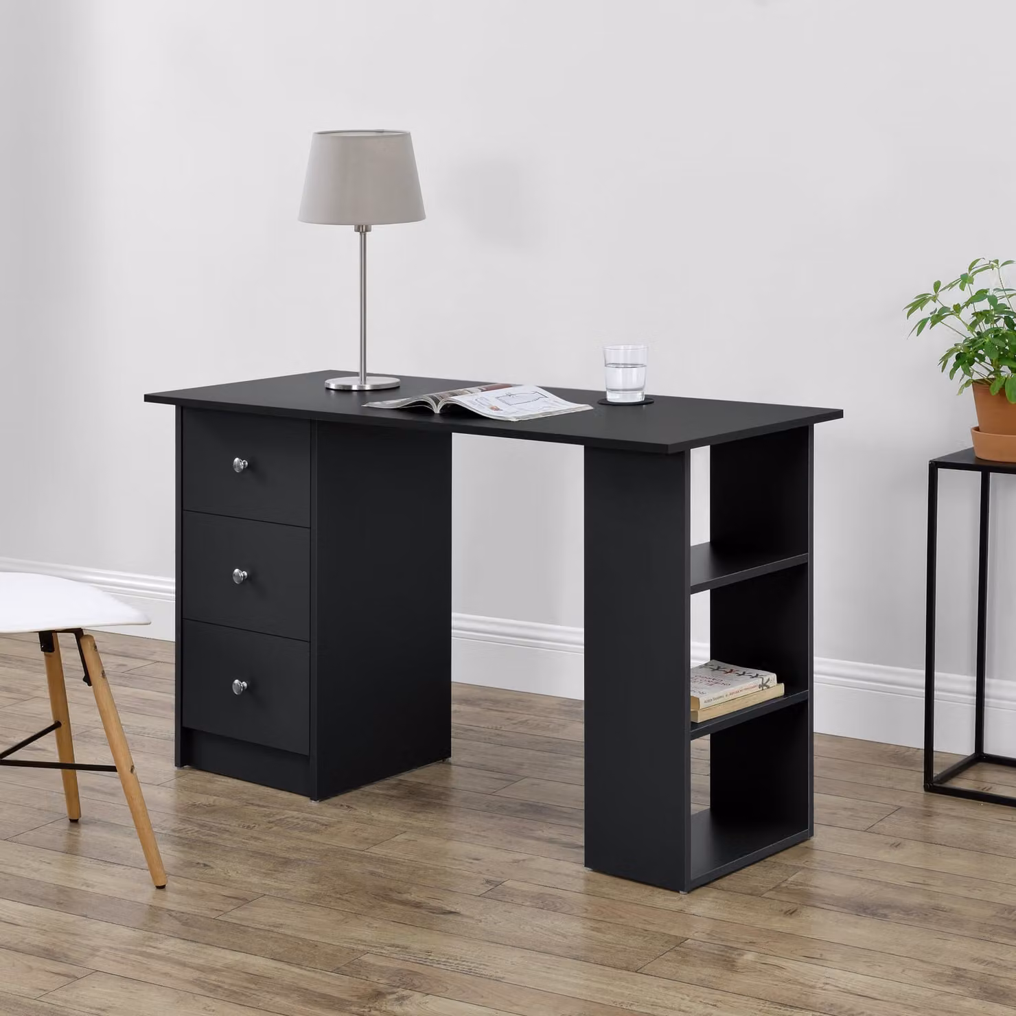 Scrivania 120x50x72cm scrivania da ufficio con cassetti nero ripiano tavolo PC [en.casa]