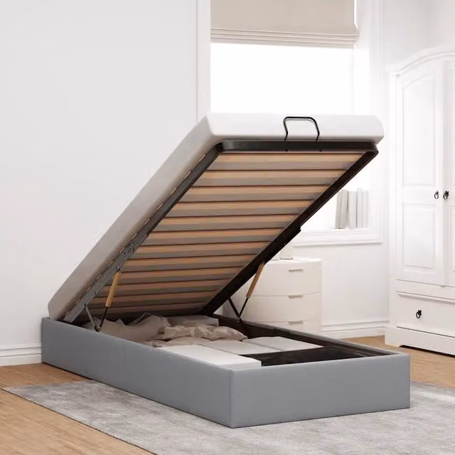 Struttura Letto con Contenitore a Sollevamento vidaXL in Tessuto Grigio L: 100 cm, P: 200 cm, H: 140 cm – 1