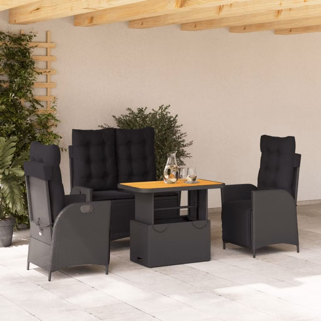 Maison Exclusive - Set da pranzo da giardino 4 pezzi con cuscini in polyrattan nero