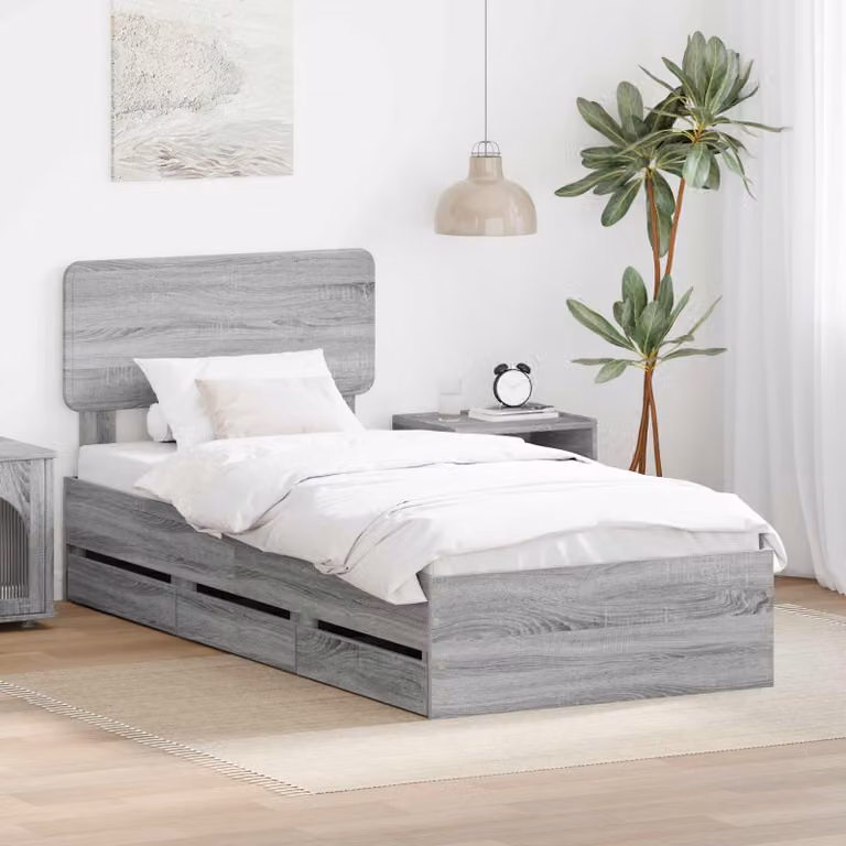 Struttura del letto con cassetto vidaXL in legno grigio, L 80 x P 190 cm