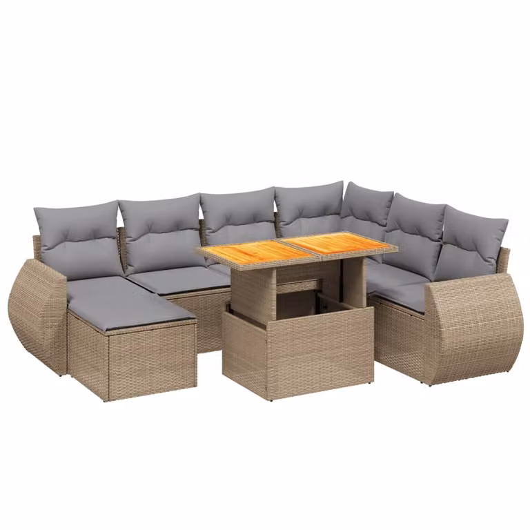Set Divano da Giardino 8 pz con Cuscini Beige in Polyrattan