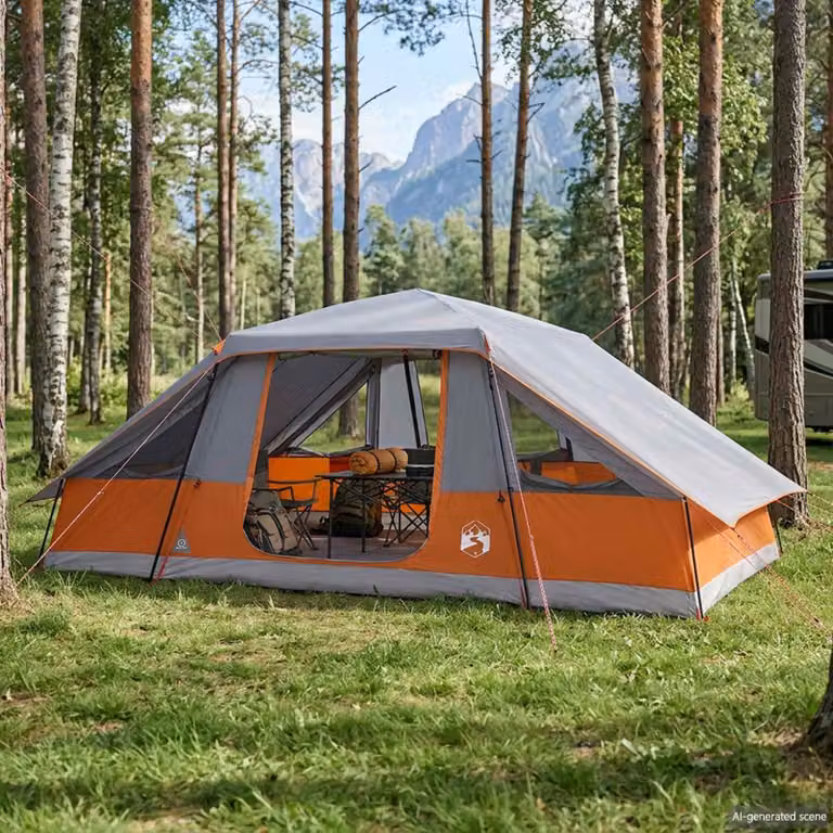 Tenda familiare vidaXL con telo da pioggia impermeabile in poliestere, grigio e arancione