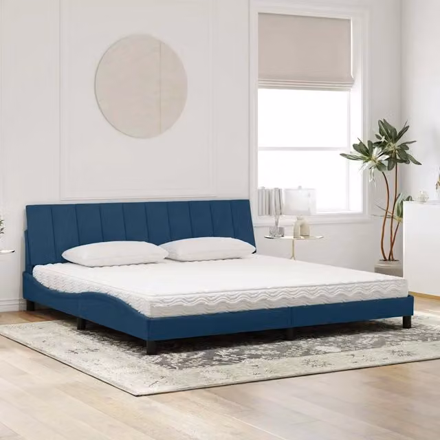 Letto con Materasso Hanko vidaXL in Velluto Blu e Bianco L/P/H: 200 x 200 x 74,5 cm – 1