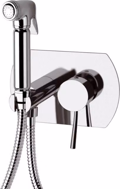 Miscelatore incasso con shut-off Remer, set doccia con doccetta, supporto e flessibile in ottone cromato argento – 1