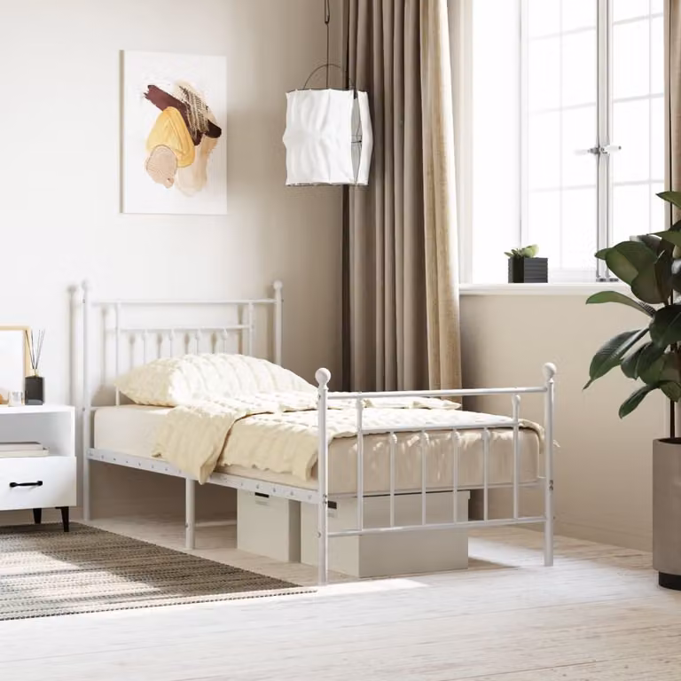 The Living Store Struttura letto con testiera e pediera in metallo bianco 90x190 cm