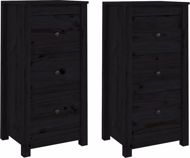 Set di 2 Credenze Design In in Legno Massello di Pino Nero per Soggiorno e Sala da Pranzo, L/P/H: 40 x 35 x 80 cm