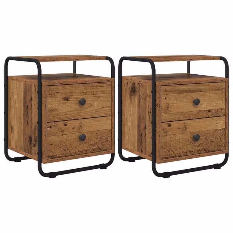 Set di 2 Armadi da Notte vidaXL in Legno e Metallo, Colore Marrone e Nero