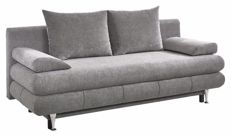 Divano letto - Grigio - Rivestimento in tessuto - Con funzione letto per ospiti e contenitore - Con cuscini